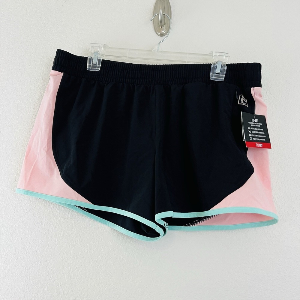 Fila Womens Activewear Black Pink Colorblock Running Shorts Size Large NWT